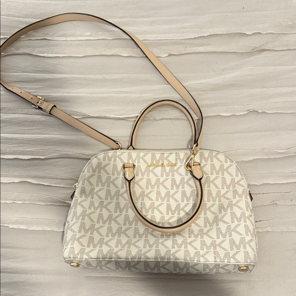 Michael Kors Cream and Tan Satchel